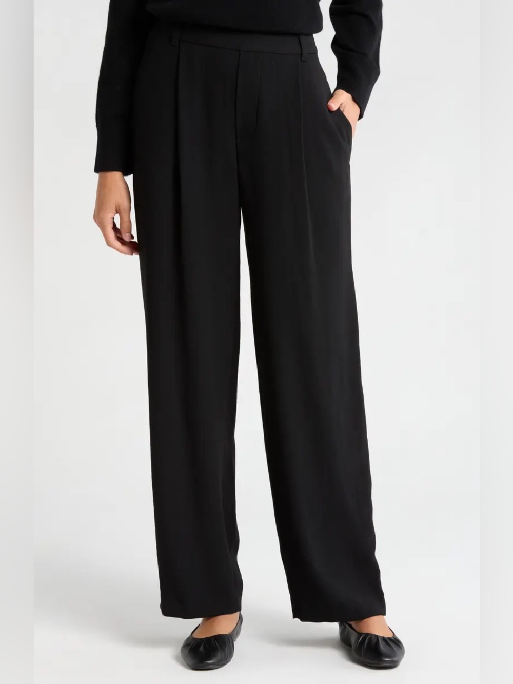Vince Black Crepe Wide-leg, Stretch Waist Pants | Size Large
